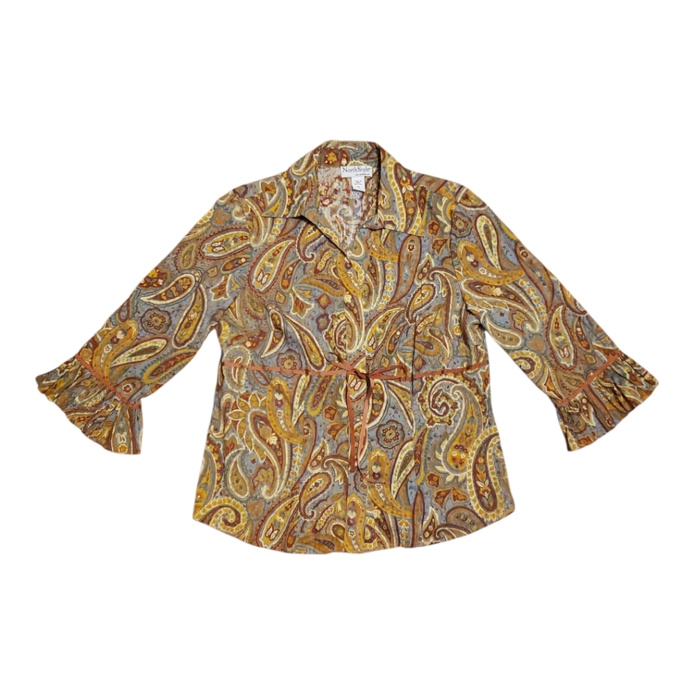 NorthStyle Paisley Print Blouse with Ruffled Sleeves